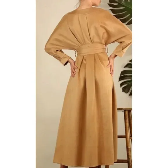 Mulla | faux Suede Midi Tie Dress NWT M - Picture 2 of 9